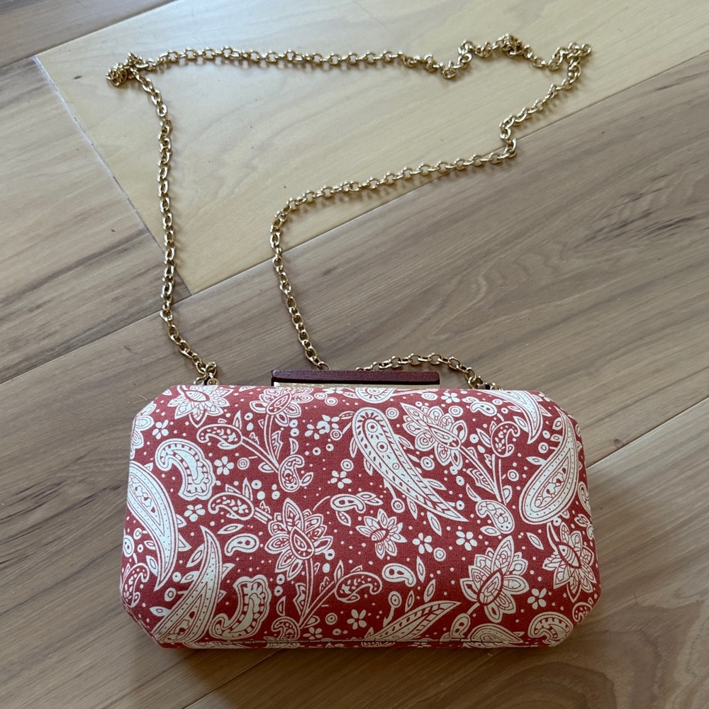 Francesca's Collections Red Paisley Clutch with Gold Chain